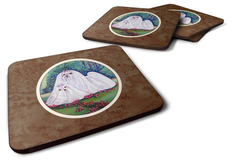 Maltese Momma and Puppy Foam Coasters Set of 4 Cup Coasters for Indoor Outdoor, Tabletop Protection, Anti Slip, Mouse pad Material