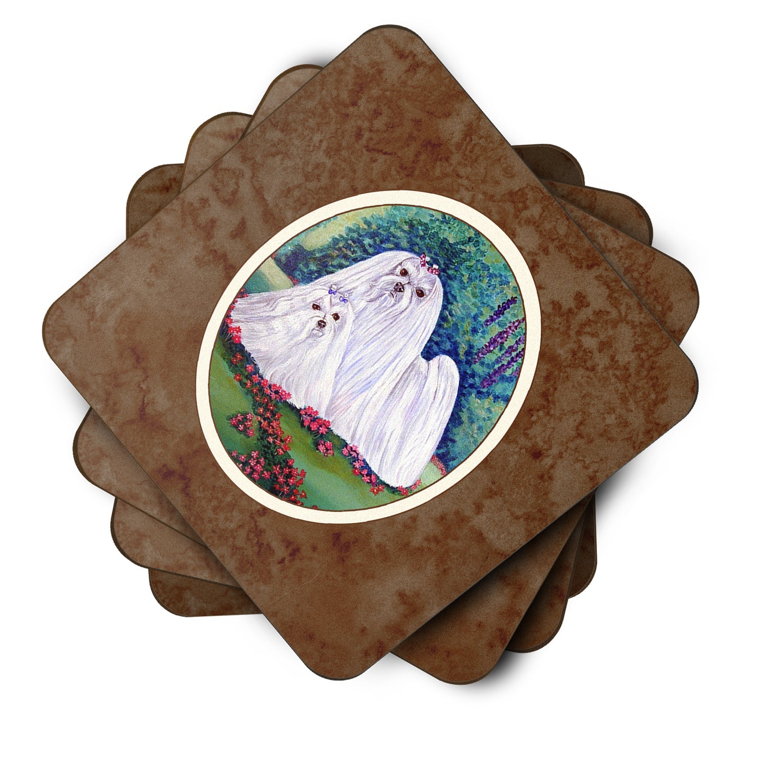 Maltese Momma and Puppy Foam Coasters Set of 4 Cup Coasters for Indoor Outdoor, Tabletop Protection, Anti Slip, Mouse pad Material