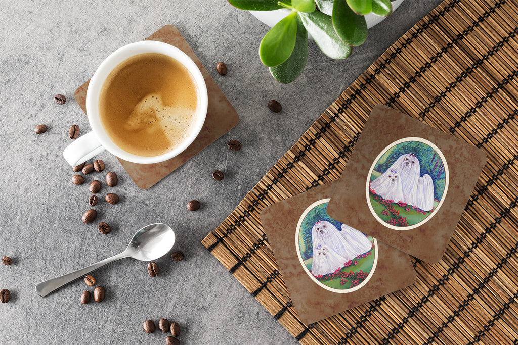 Maltese Momma and Puppy Foam Coasters Set of 4 Cup Coasters for Indoor Outdoor, Tabletop Protection, Anti Slip, Mouse pad Material