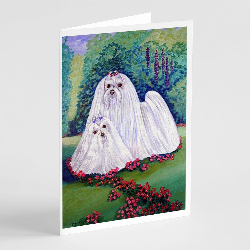 Maltese Momma and Puppy Greeting Cards Pack of 8 Blank Cards with Envelopes Whimsical A7 Size 5x7