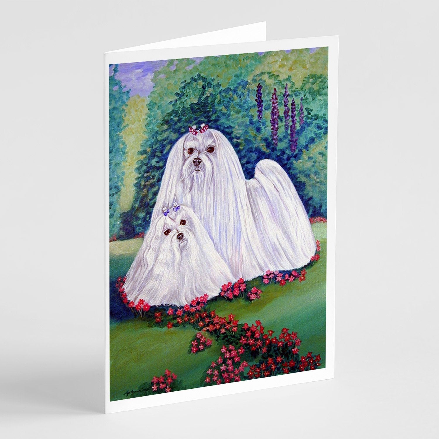 Maltese Momma and Puppy Greeting Cards Pack of 8 Blank Cards with Envelopes Whimsical A7 Size 5x7