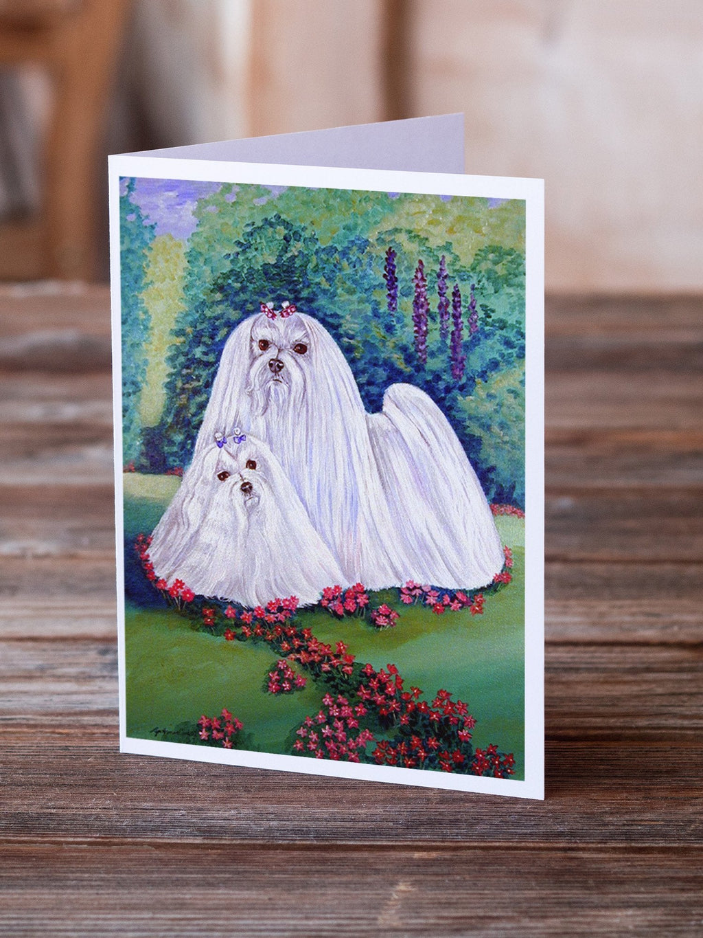 Maltese Momma and Puppy Greeting Cards Pack of 8 Blank Cards with Envelopes Whimsical A7 Size 5x7