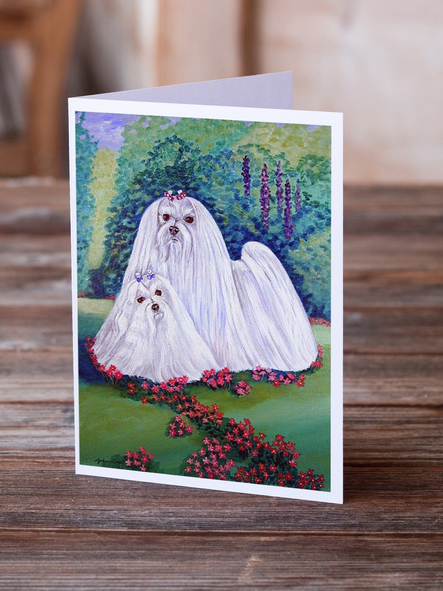 Maltese Momma and Puppy Greeting Cards Pack of 8 Blank Cards with Envelopes Whimsical A7 Size 5x7