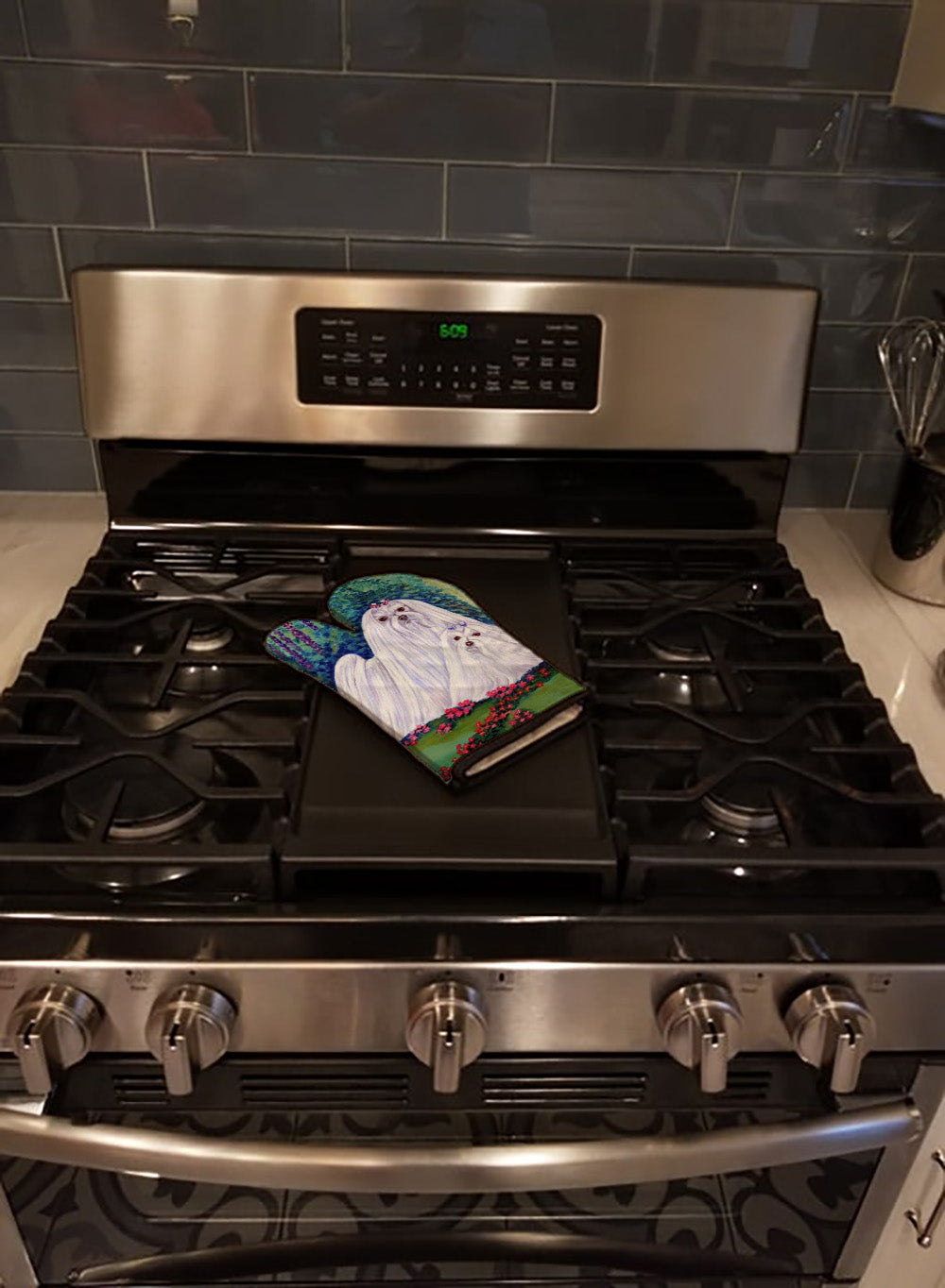 Maltese Momma and Puppy Oven Mitt Heat Resistant Thick Oven Mitt for Hot Pans and Oven, Kitchen Mitt Protect Hands, Cooking Baking Glove