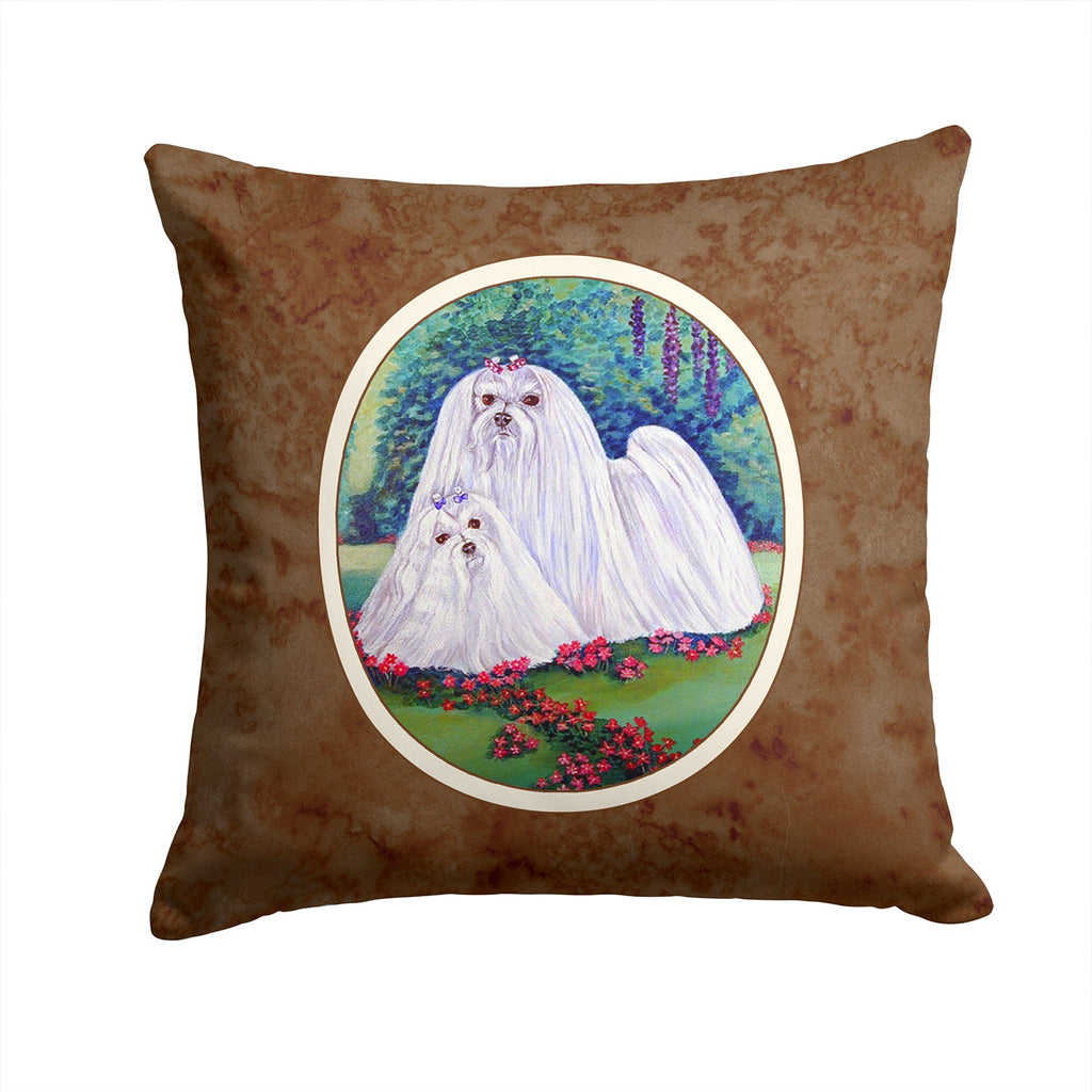 Maltese Momma and Puppy Decorative Throw Pillow 14x14 Indoor Outdoor Accent Cushion, Fabric Cover with Insert for Sofa, Bed, Porch & Living Room