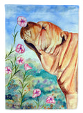 Shar Pei Smell the flowers House Flag 28x40 Porch Sleeve Pole Decorative Outside Yard Banner Artwork Wall Hanging, Polyester