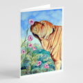 Shar Pei Smell the flowers Greeting Cards Pack of 8 Blank Cards with Envelopes Whimsical A7 Size 5x7