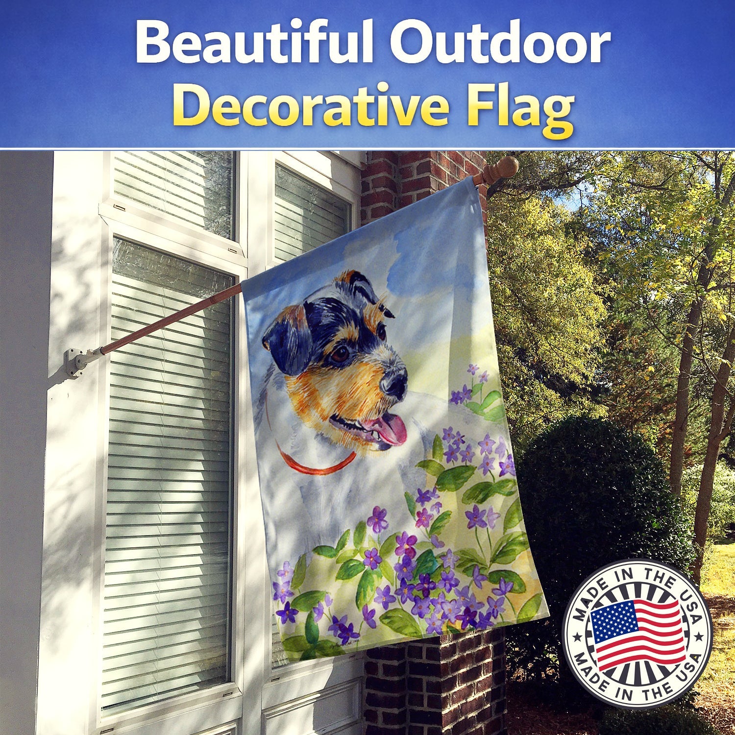 Jack Russell Terrier House Flag 28x40 Porch Sleeve Pole Decorative Outside Yard Banner Artwork Wall Hanging, Polyester