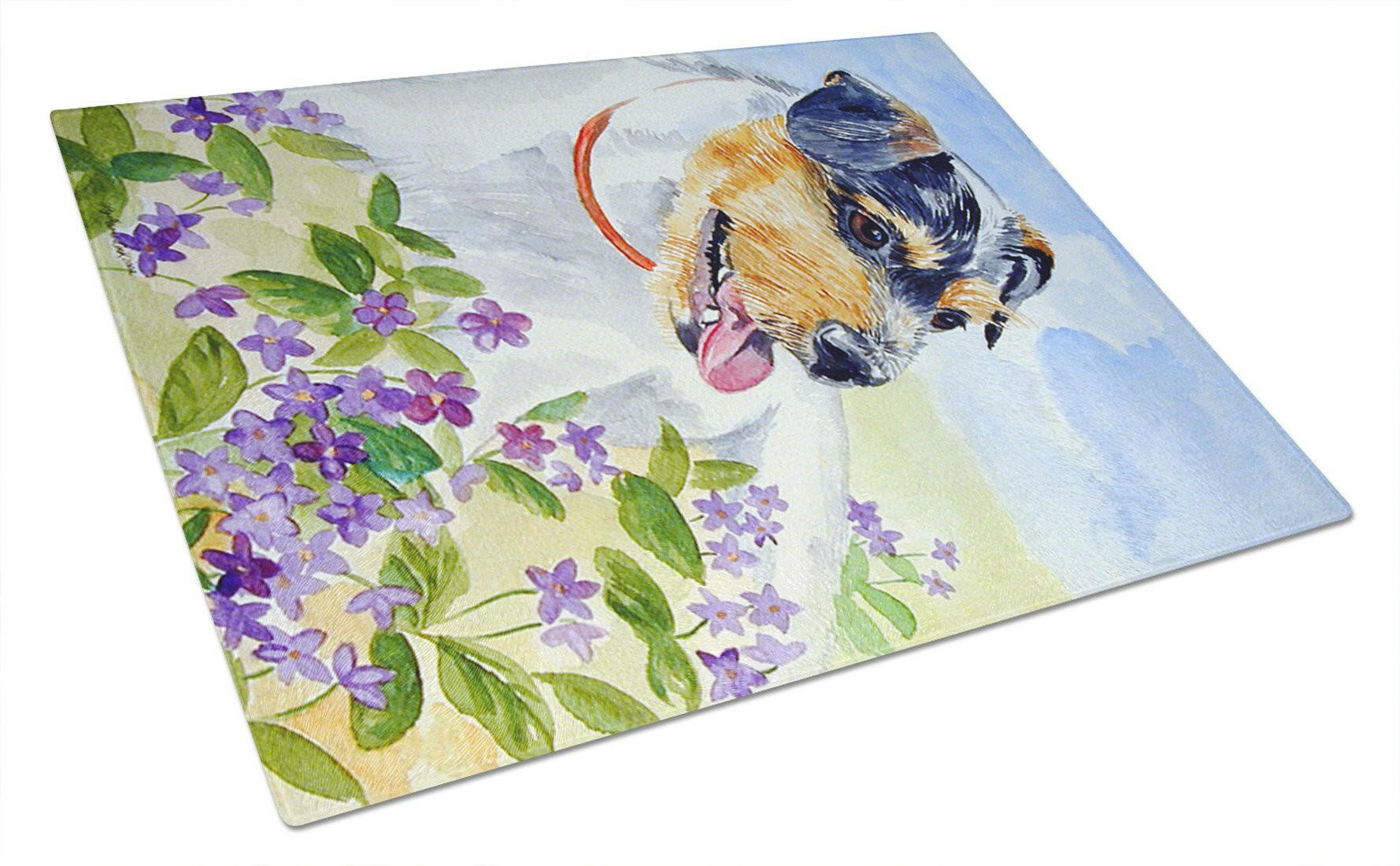 Jack Russell Terrier Cutting Board Tempered Glass Kitchen Cutting Surface, Heat Resistant Chopping, Non-Slip Feet, Food Prep & Serving