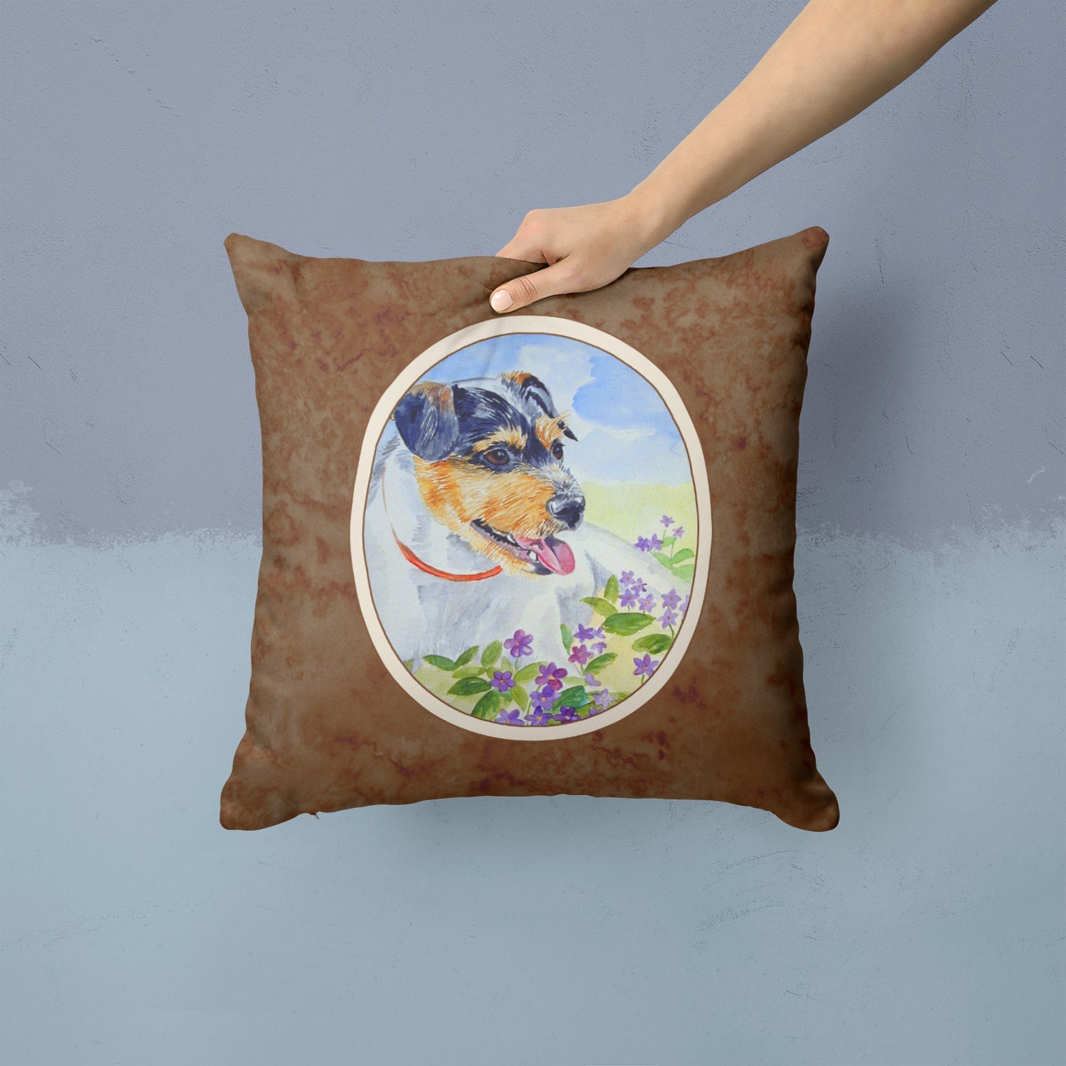 Jack Russell Terrier Decorative Throw Pillow 14x14 Indoor Outdoor Accent Cushion, Fabric Cover with Insert for Sofa, Bed, Porch & Living Room