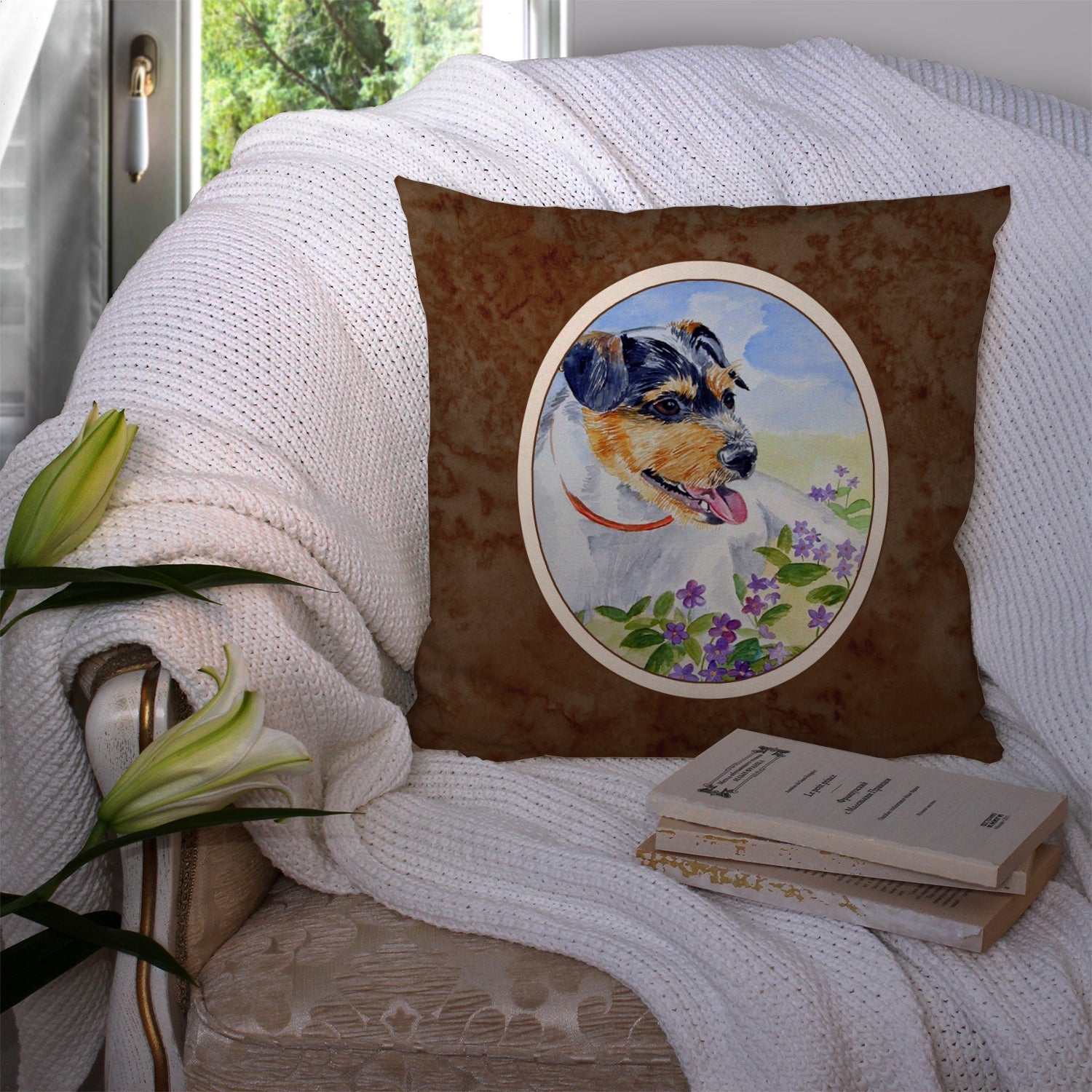 Jack Russell Terrier Decorative Throw Pillow 14x14 Indoor Outdoor Accent Cushion, Fabric Cover with Insert for Sofa, Bed, Porch & Living Room