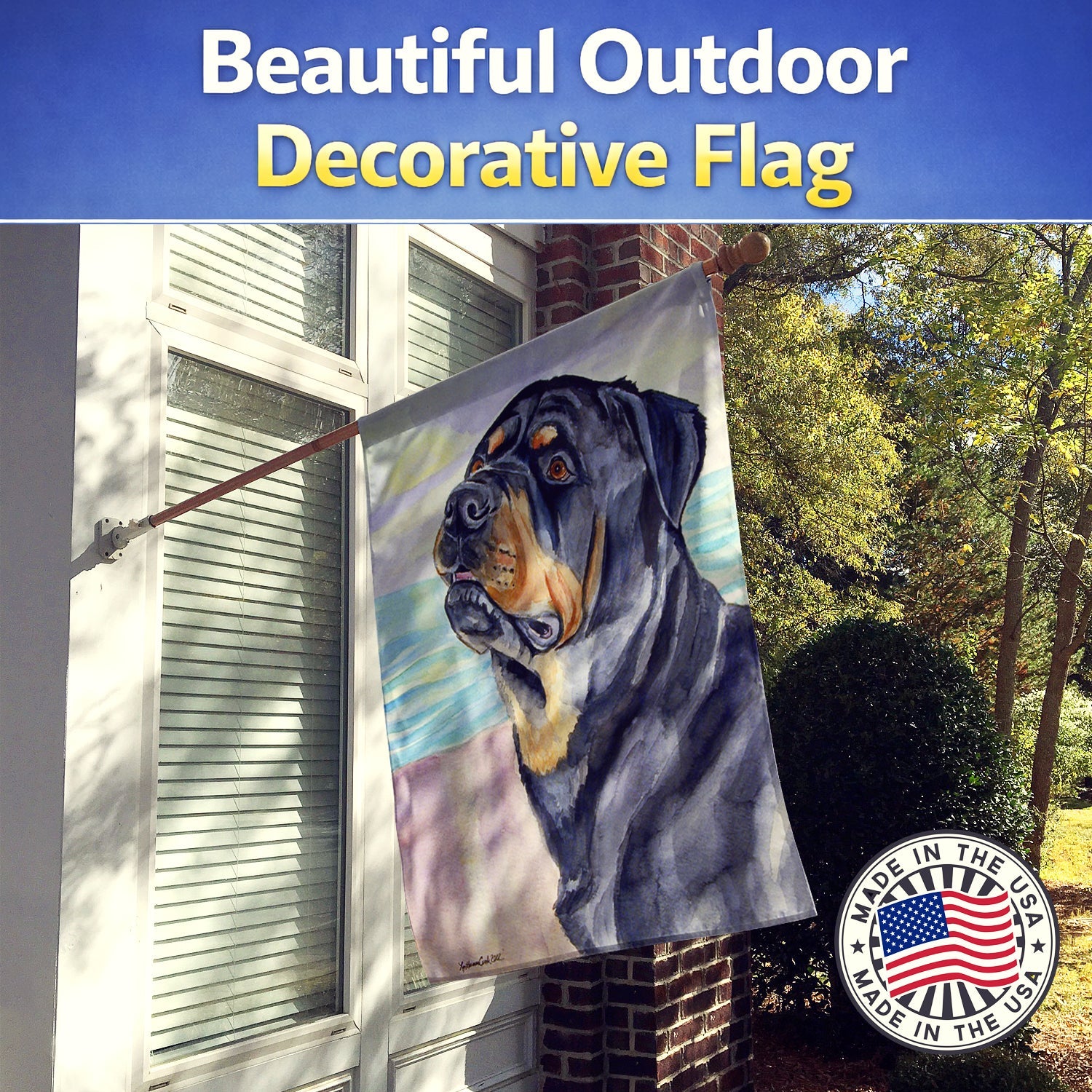 Rottweiler House Flag 28x40 Porch Sleeve Pole Decorative Outside Yard Banner Artwork Wall Hanging, Polyester