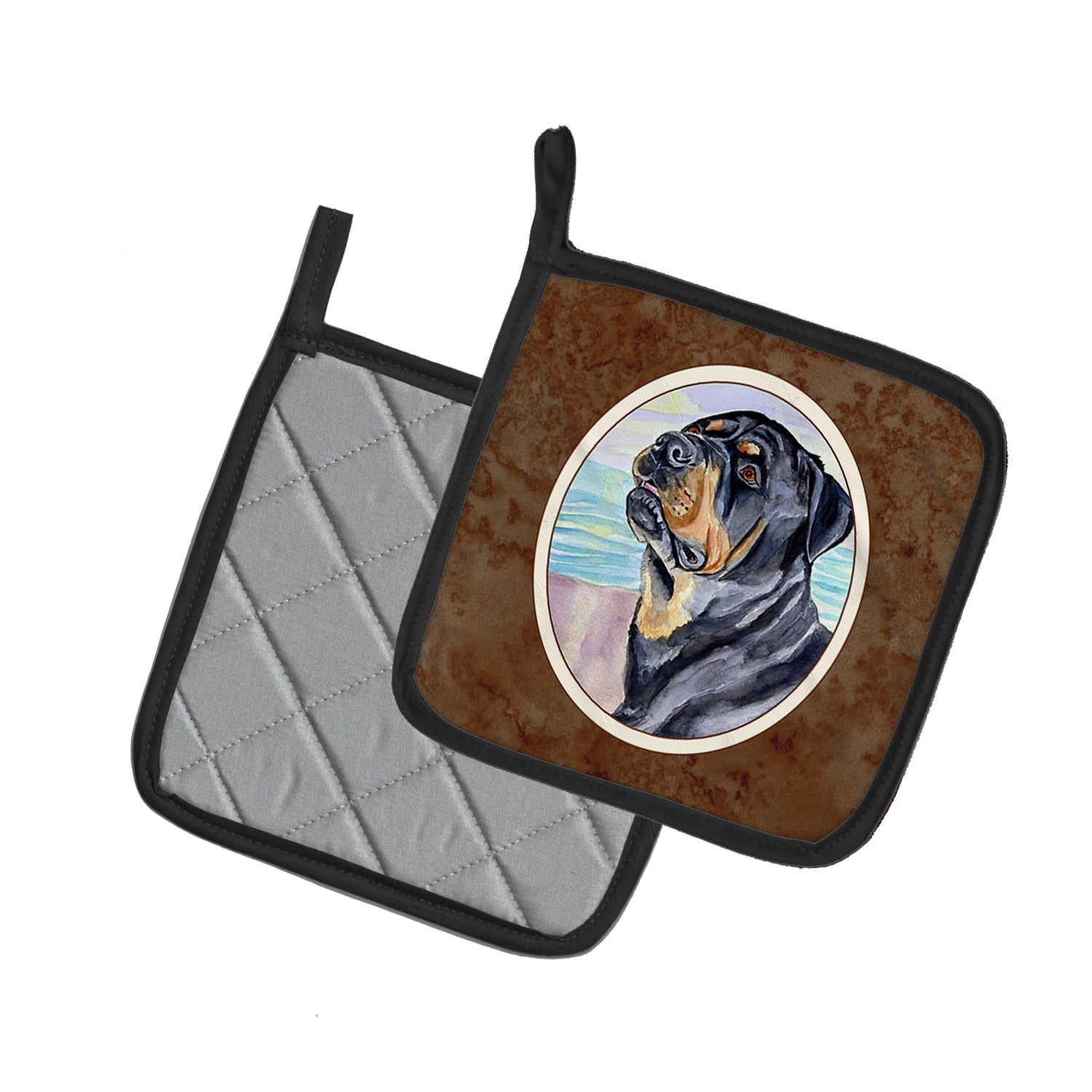 Rottweiler Pot Holder Set of 2 Heat Resistant Quilted Hot Pads 7.5 x 7.5 Inch, Insulated Kitchen Trivets for Cooking & Baking