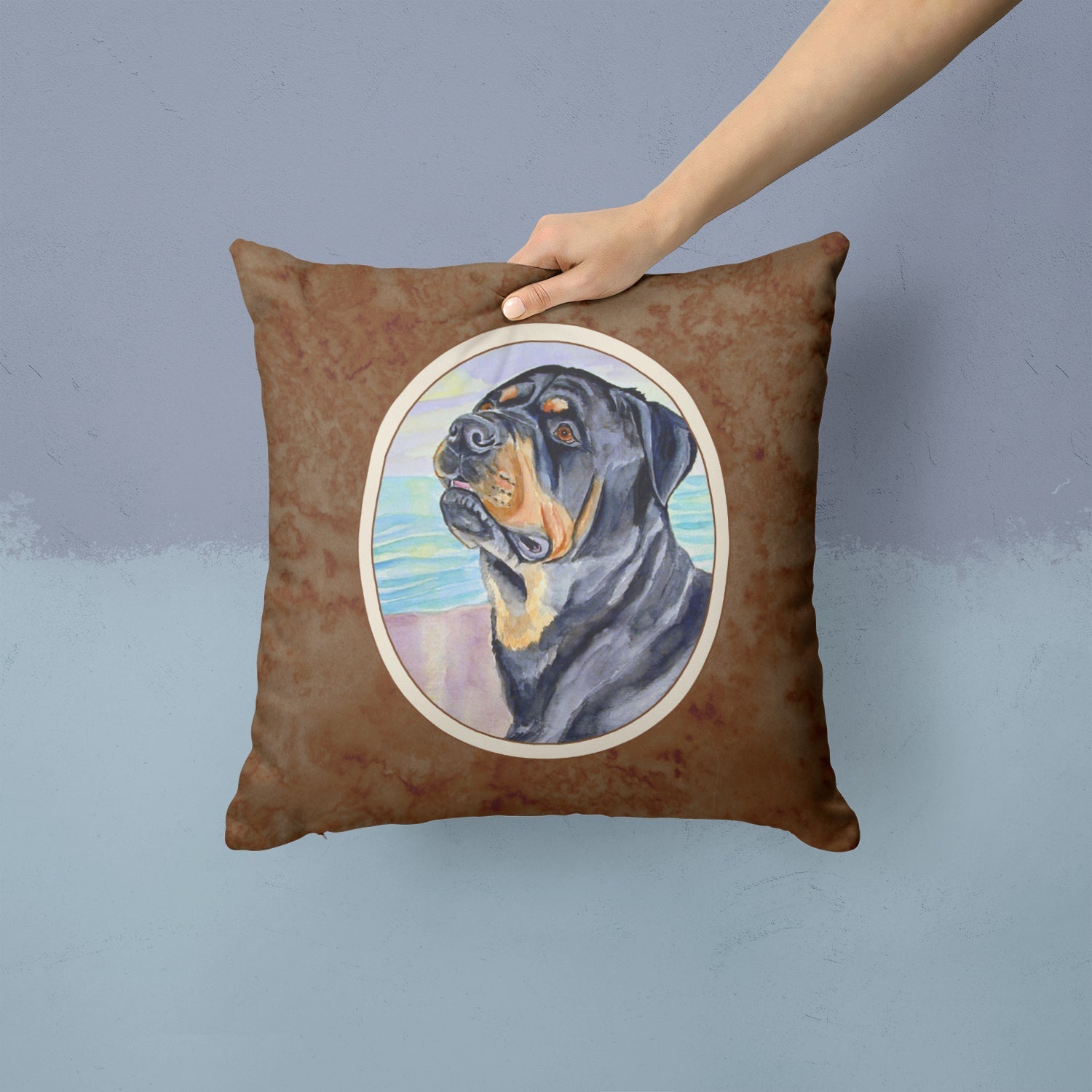 Rottweiler Decorative Throw Pillow 14x14 Indoor Outdoor Accent Cushion, Fabric Cover with Insert for Sofa, Bed, Porch & Living Room