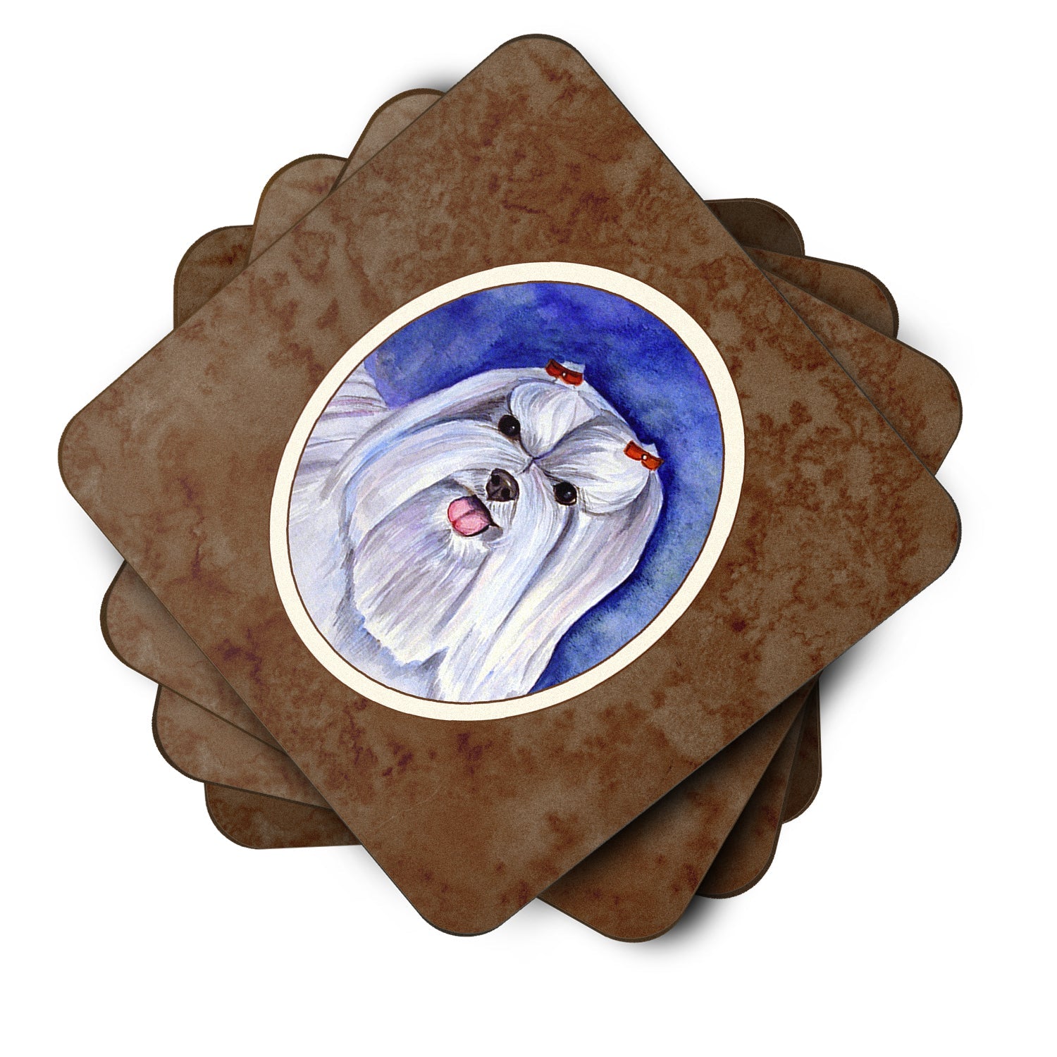 Maltese Foam Coasters Set of 4 Cup Coasters for Indoor Outdoor, Tabletop Protection, Anti Slip, Mouse pad Material