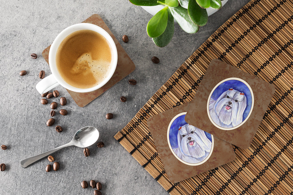 Maltese Foam Coasters Set of 4 Cup Coasters for Indoor Outdoor, Tabletop Protection, Anti Slip, Mouse pad Material