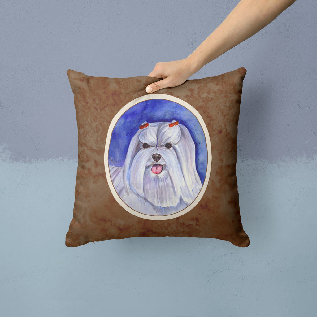 Maltese Decorative Throw Pillow 14x14 Indoor Outdoor Accent Cushion, Fabric Cover with Insert for Sofa, Bed, Porch & Living Room