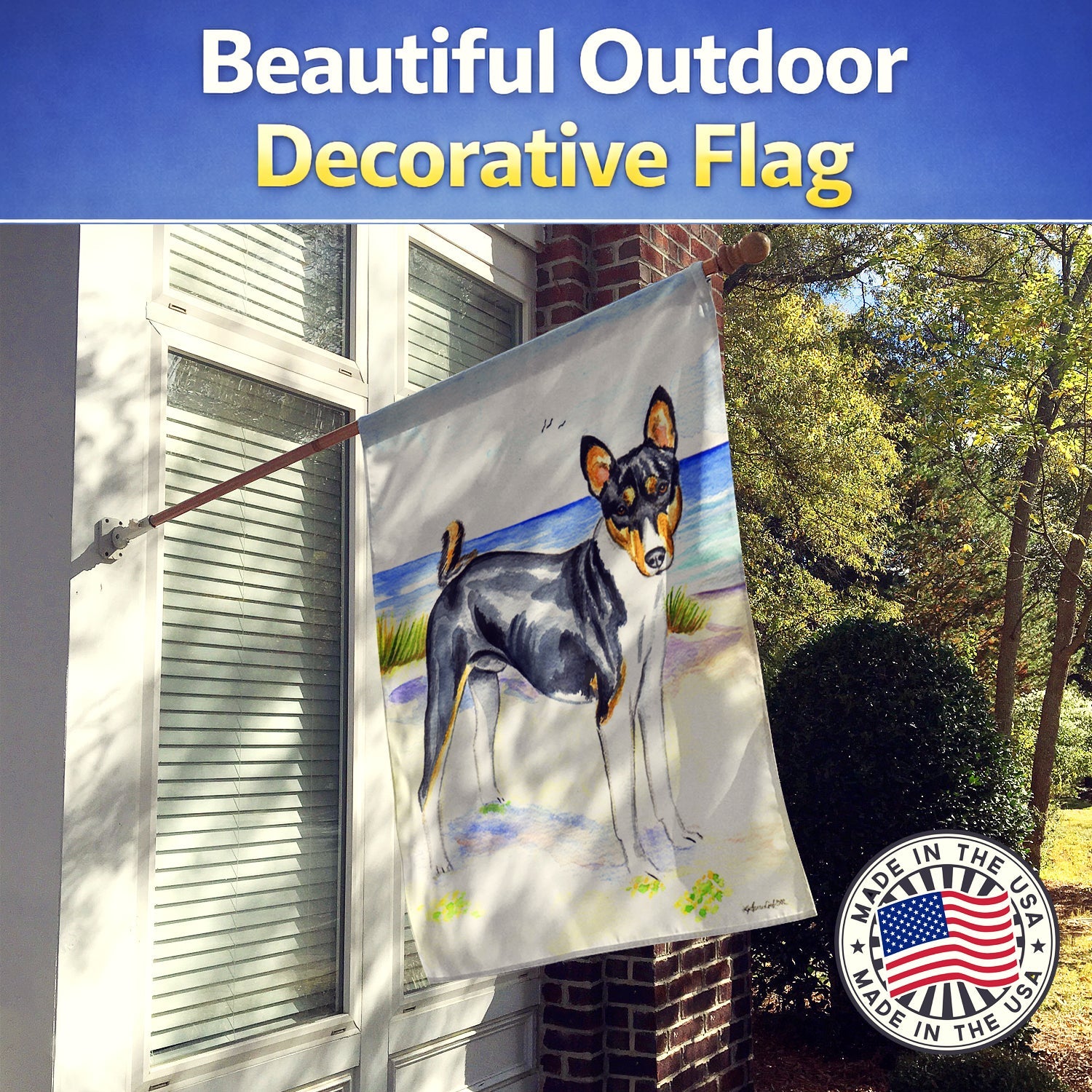 Basenji House Flag 28x40 Porch Sleeve Pole Decorative Outside Yard Banner Artwork Wall Hanging, Polyester