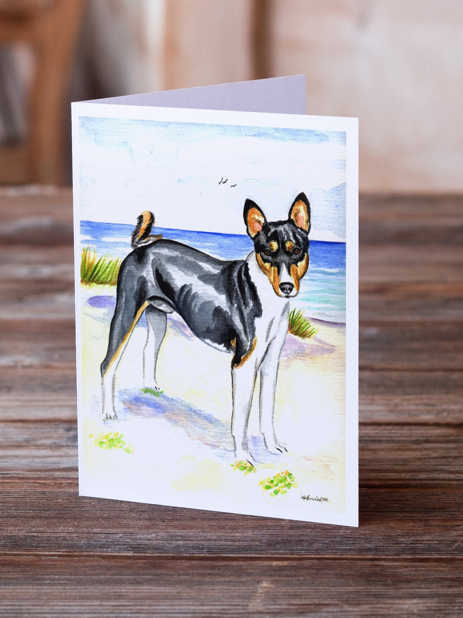 Basenji Greeting Cards Pack of 8 Blank Cards with Envelopes Whimsical A7 Size 5x7