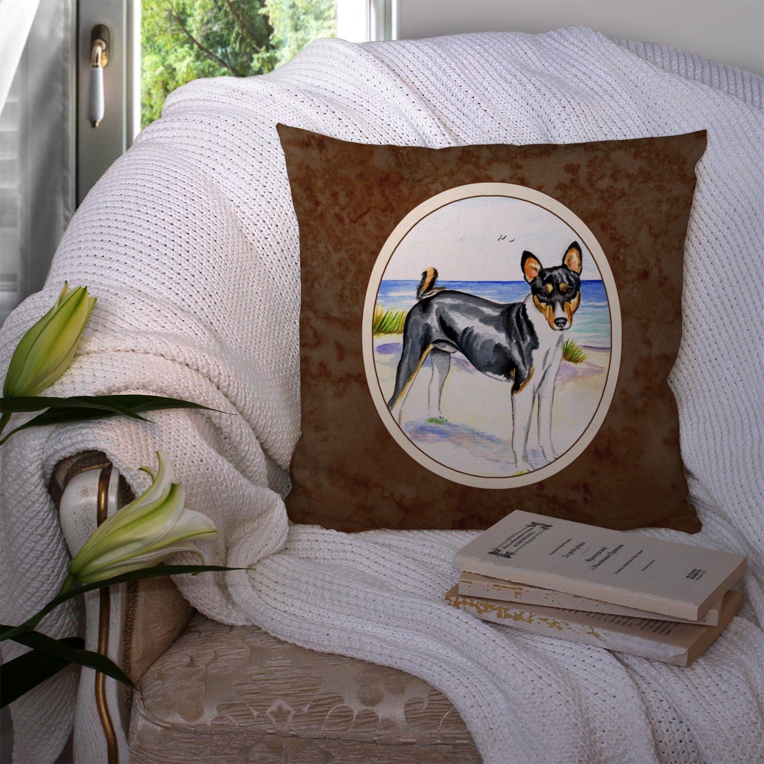 Basenji Decorative Throw Pillow 14x14 Indoor Outdoor Accent Cushion, Fabric Cover with Insert for Sofa, Bed, Porch & Living Room