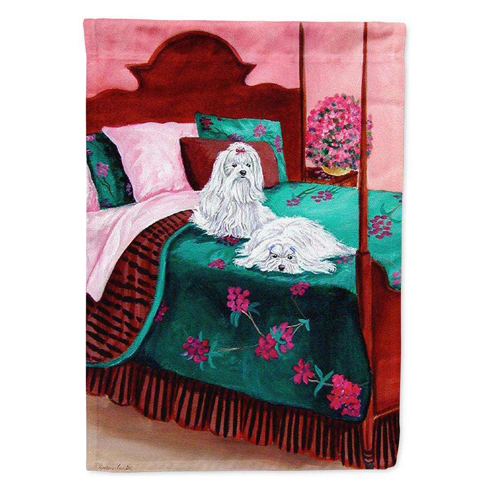 Maltese and puppy waiting on you House Flag 28x40 Porch Sleeve Pole Decorative Outside Yard Banner Artwork Wall Hanging, Polyester