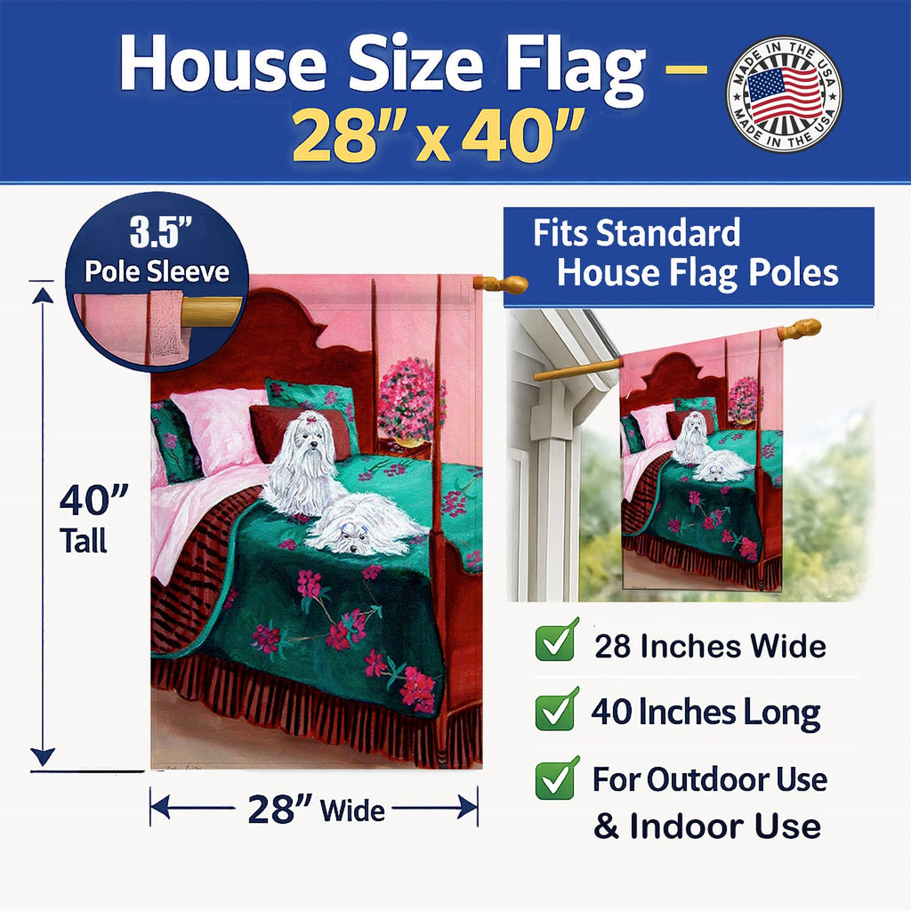 Maltese and puppy waiting on you House Flag 28x40 Porch Sleeve Pole Decorative Outside Yard Banner Artwork Wall Hanging, Polyester