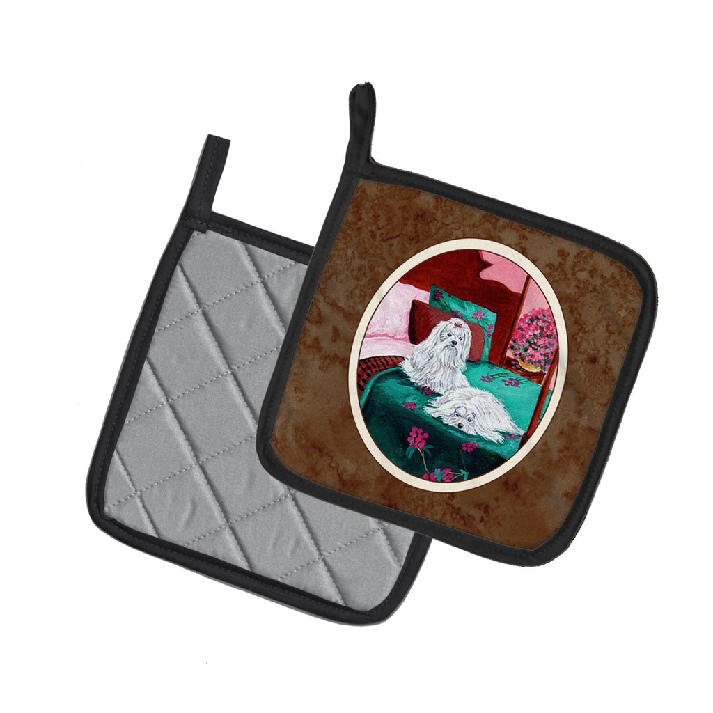 Maltese and puppy waiting on you Pot Holder Set of 2 Heat Resistant Quilted Hot Pads 7.5 x 7.5 Inch, Insulated Kitchen Trivets for Cooking & Baking
