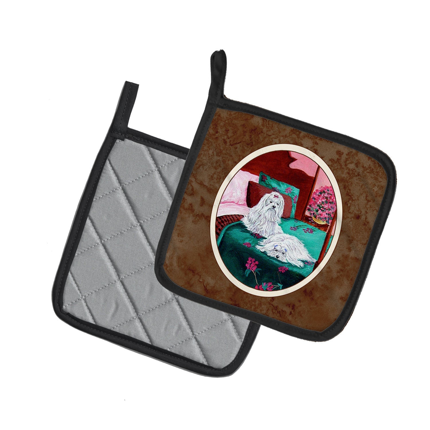 Maltese and puppy waiting on you Pot Holder Set of 2 Heat Resistant Quilted Hot Pads 7.5 x 7.5 Inch, Insulated Kitchen Trivets for Cooking & Baking