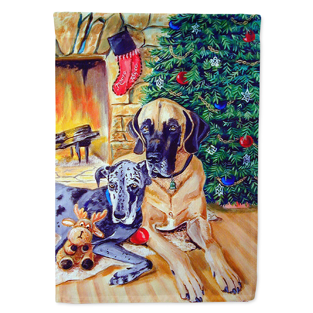 Fawn and Blue Great Dane waiting on Christmas House Flag 28x40 Porch Sleeve Pole Decorative Outside Yard Banner Artwork Wall Hanging, Polyester