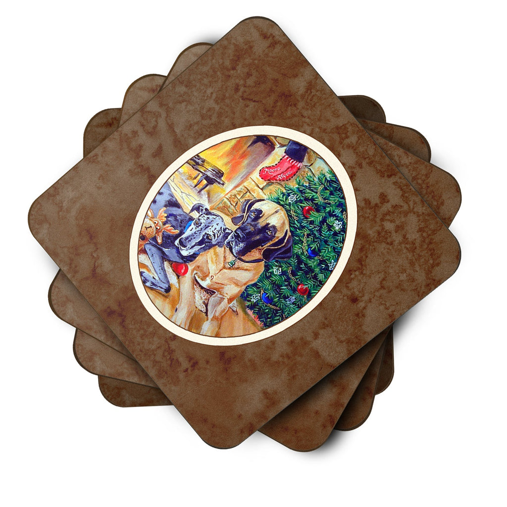 Fawn and Blue Great Dane waiting on Christmas Foam Coasters Set of 4 Cup Coasters for Indoor Outdoor, Tabletop Protection, Anti Slip, Mouse pad Material