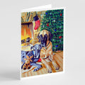 Fawn and Blue Great Dane waiting on Christmas Greeting Cards Pack of 8 Blank Cards with Envelopes Whimsical A7 Size 5x7