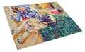 Fawn and Blue Great Dane waiting on Christmas Cutting Board Tempered Glass Kitchen Cutting Surface, Heat Resistant Chopping, Non-Slip Feet, Food Prep & Serving