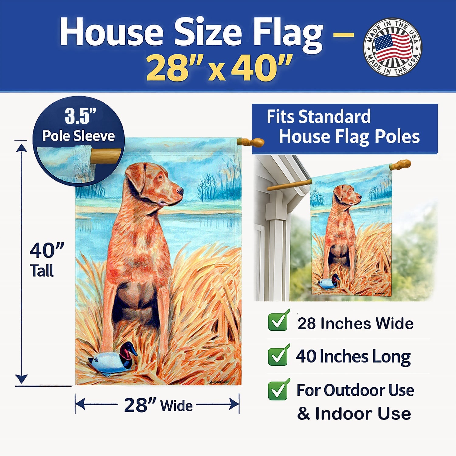 Chesapeake Bay Retriever House Flag 28x40 Porch Sleeve Pole Decorative Outside Yard Banner Artwork Wall Hanging, Polyester