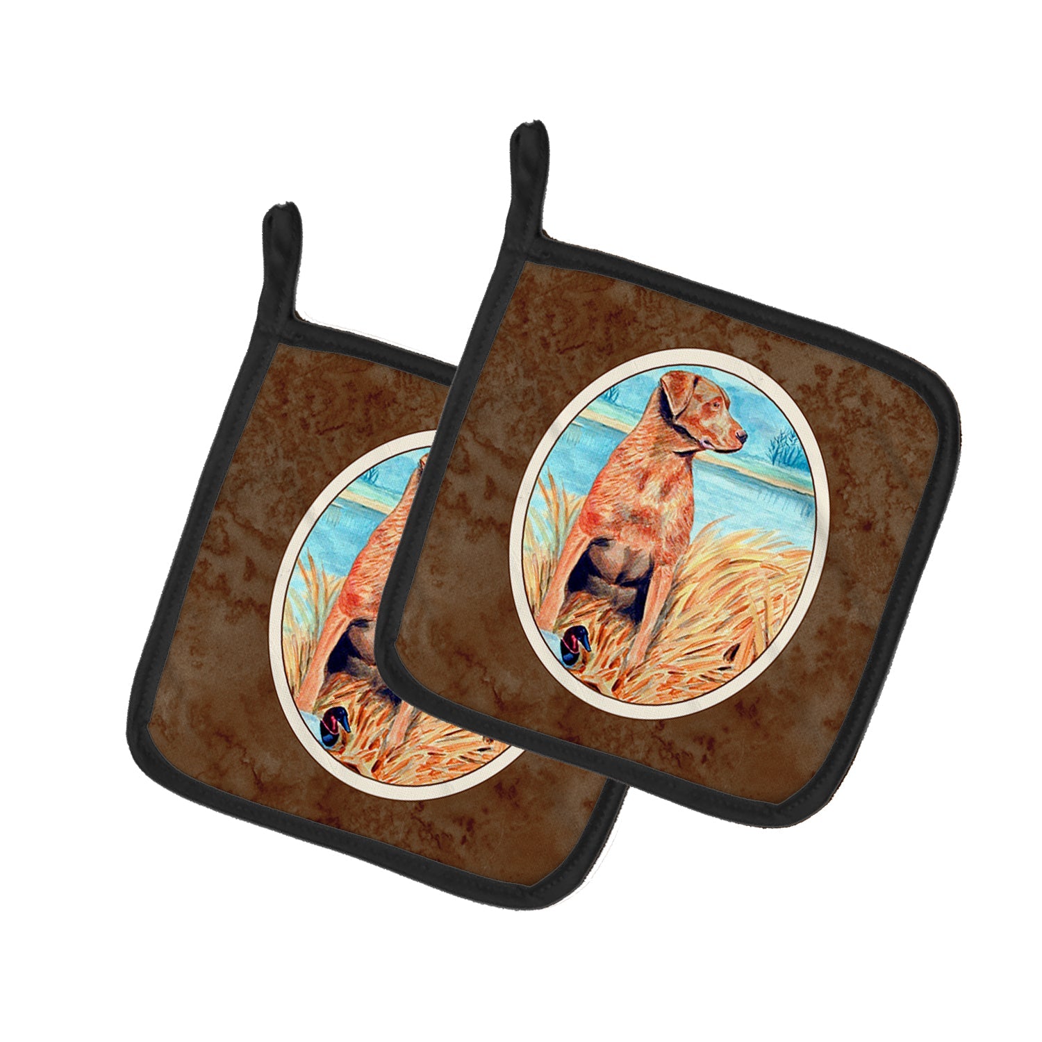 Chesapeake Bay Retriever Pot Holder Set of 2 Heat Resistant Quilted Hot Pads 7.5 x 7.5 Inch, Insulated Kitchen Trivets for Cooking & Baking