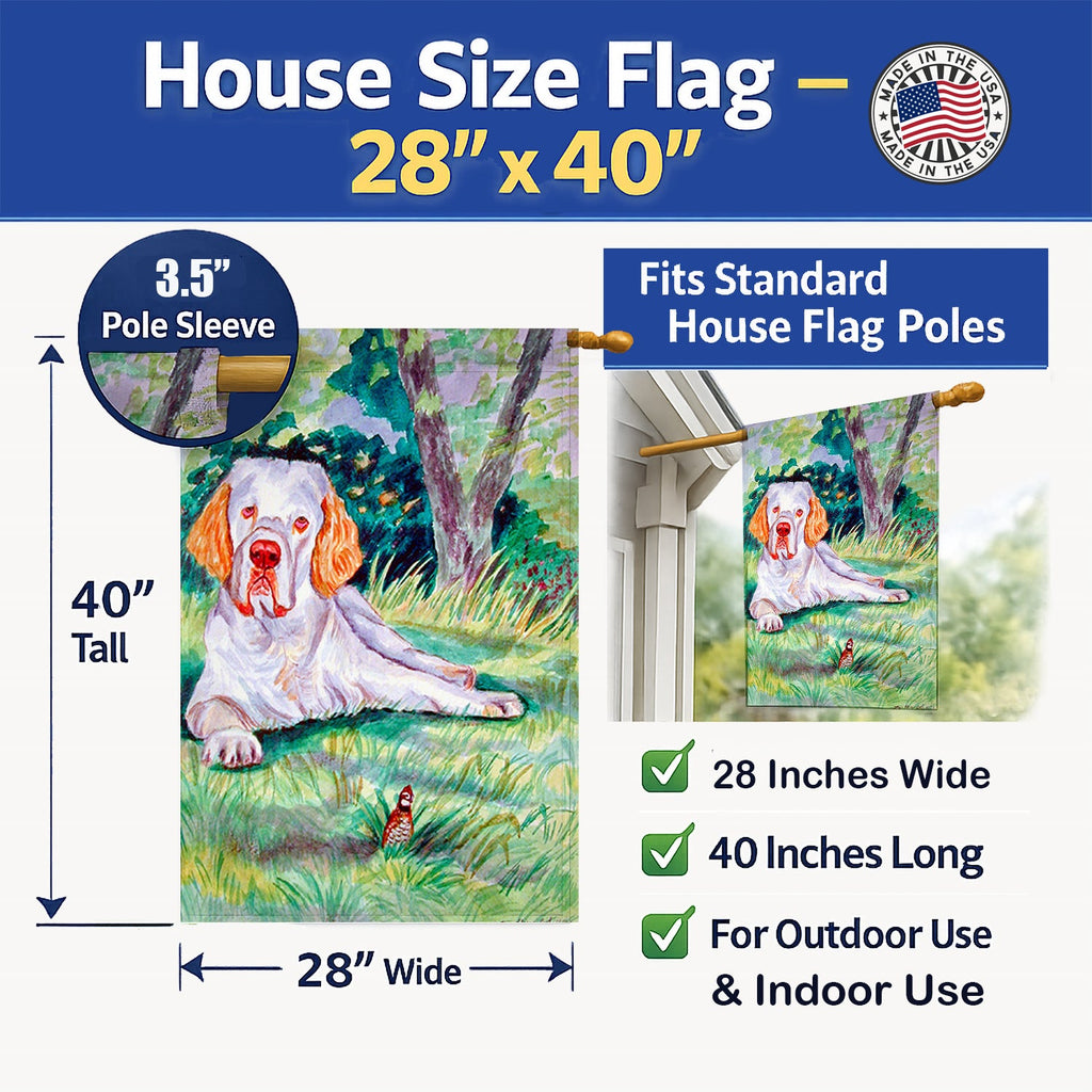 Clumber Spaniel House Flag 28x40 Porch Sleeve Pole Decorative Outside Yard Banner Artwork Wall Hanging, Polyester
