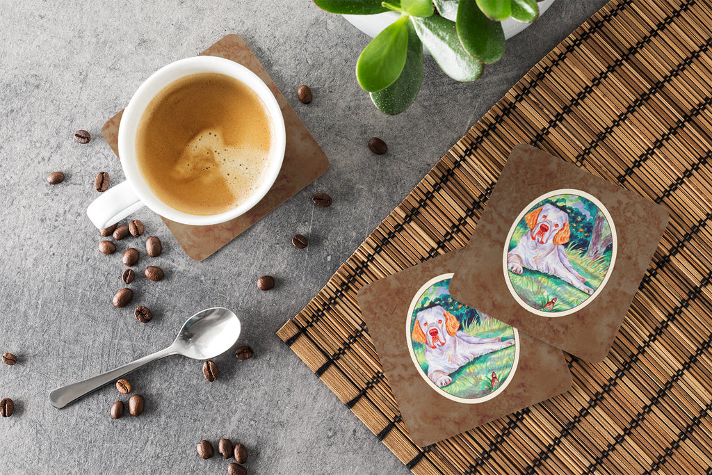 Clumber Spaniel Foam Coasters Set of 4 Cup Coasters for Indoor Outdoor, Tabletop Protection, Anti Slip, Mouse pad Material