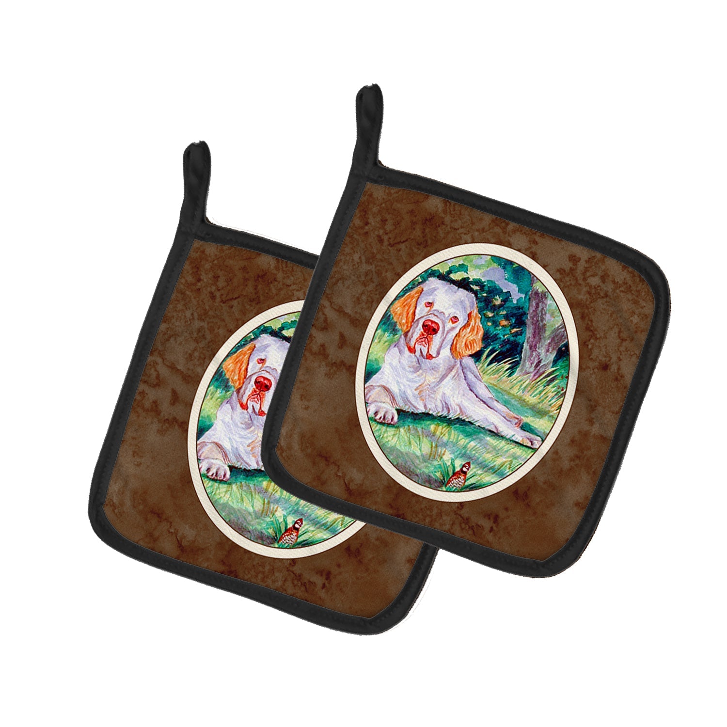Clumber Spaniel Pot Holder Set of 2 Heat Resistant Quilted Hot Pads 7.5 x 7.5 Inch, Insulated Kitchen Trivets for Cooking & Baking