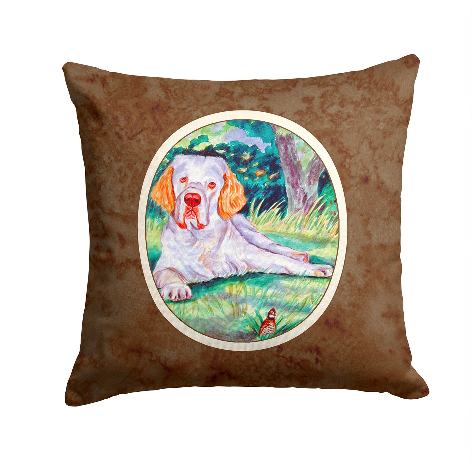 Clumber Spaniel Decorative Throw Pillow 14x14 Indoor Outdoor Accent Cushion, Fabric Cover with Insert for Sofa, Bed, Porch & Living Room