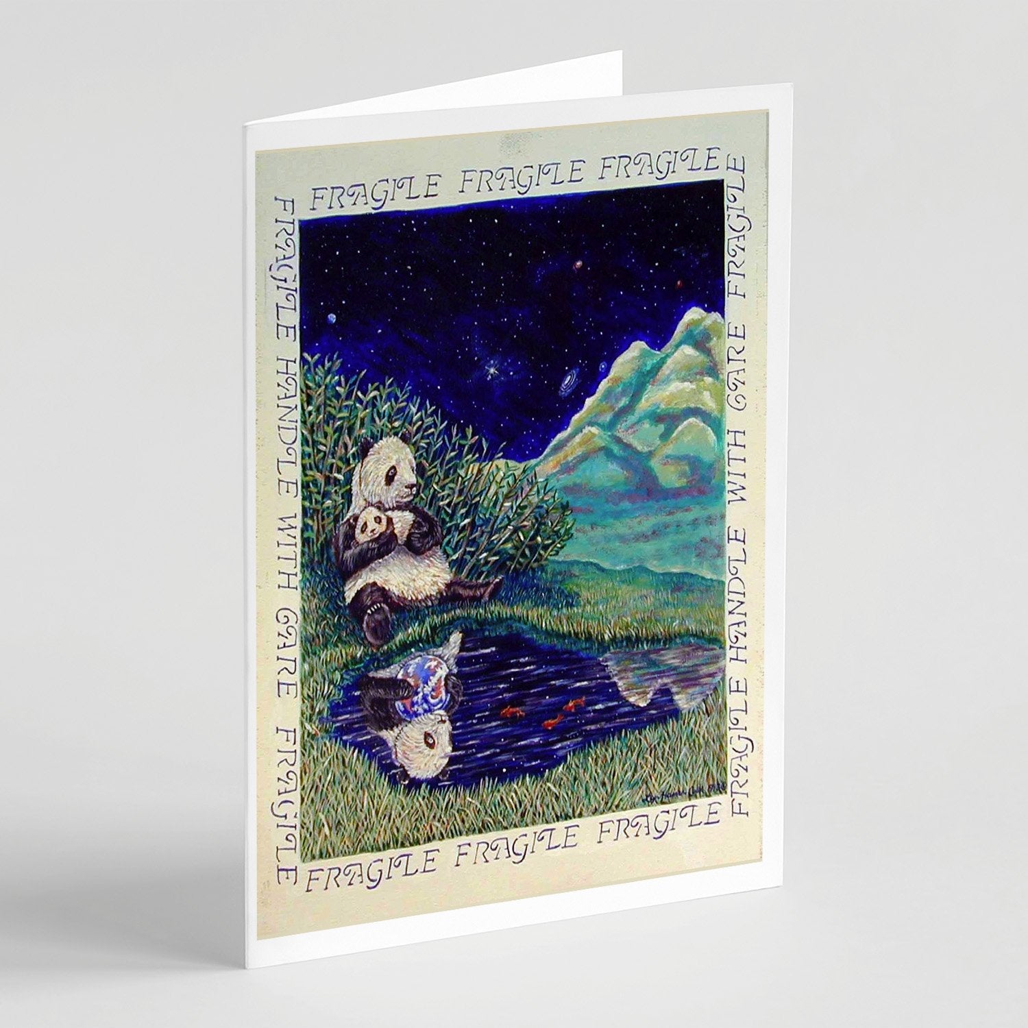 Panda Bear with Baby Greeting Cards Pack of 8 Blank Cards with Envelopes Whimsical A7 Size 5x7
