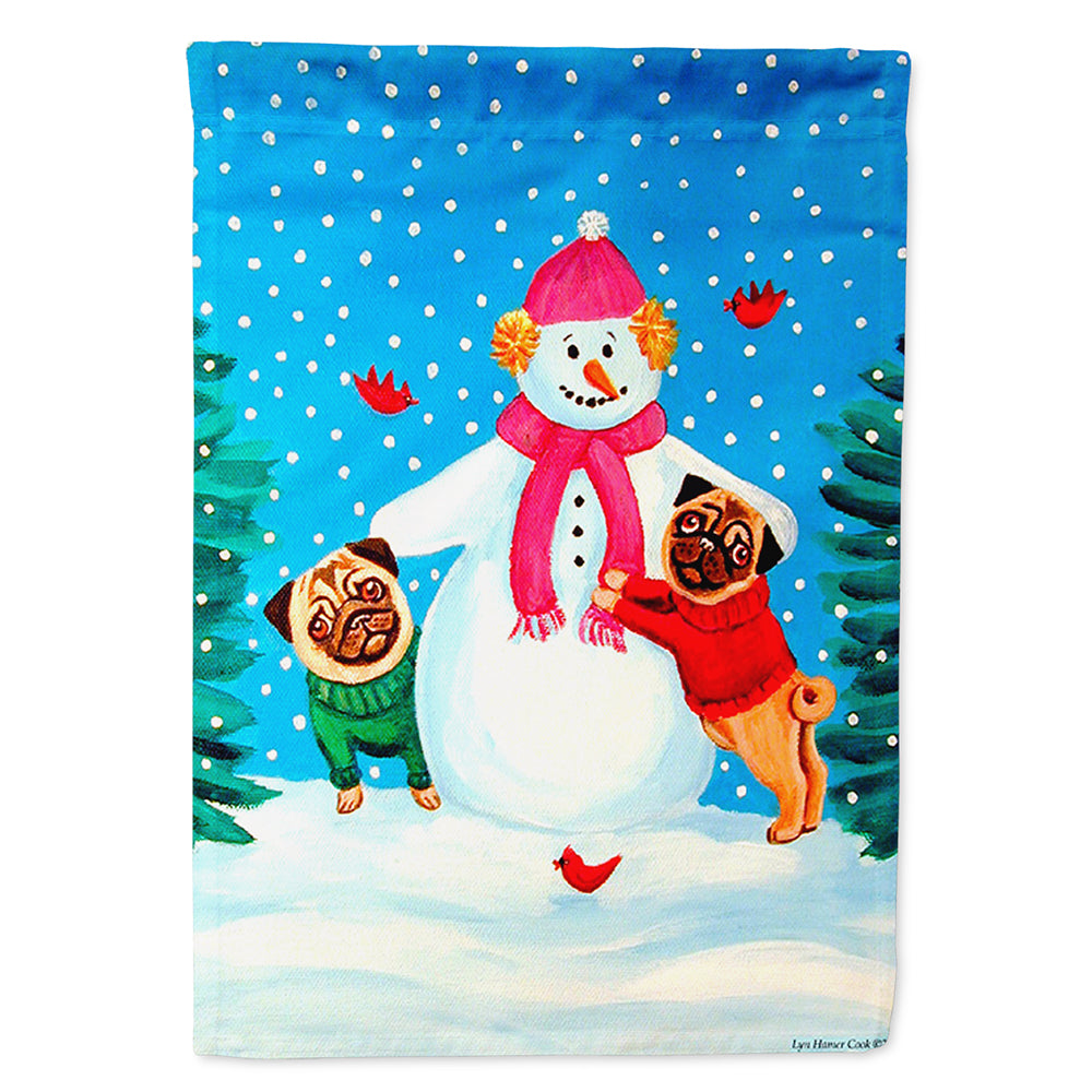 Snowman with Pug Winter Snowman House Flag 28x40 Porch Sleeve Pole Decorative Outside Yard Banner Artwork Wall Hanging, Polyester