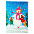 Snowman with Pug Winter Snowman House Flag 28x40 Porch Sleeve Pole Decorative Outside Yard Banner Artwork Wall Hanging, Polyester