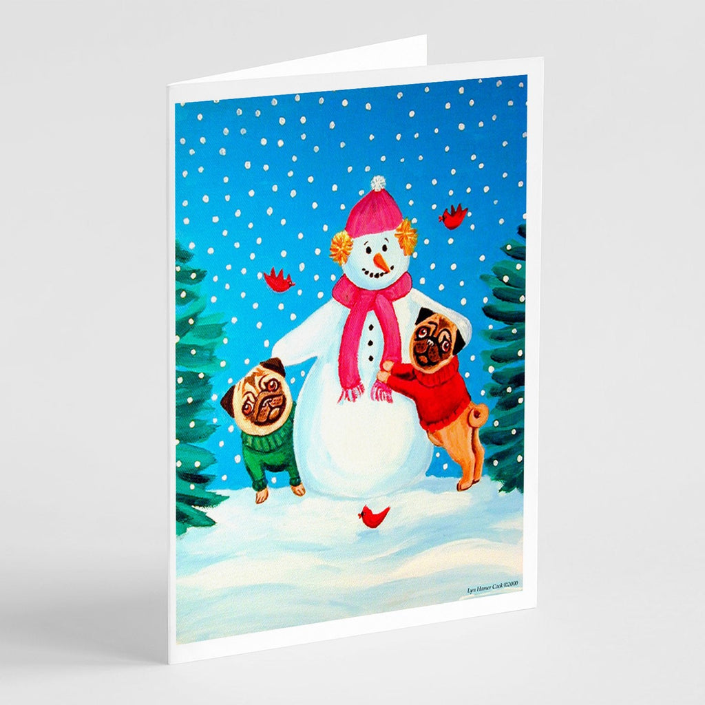 Snowman with Pug Winter Snowman Greeting Cards Pack of 8 Blank Cards with Envelopes Whimsical A7 Size 5x7