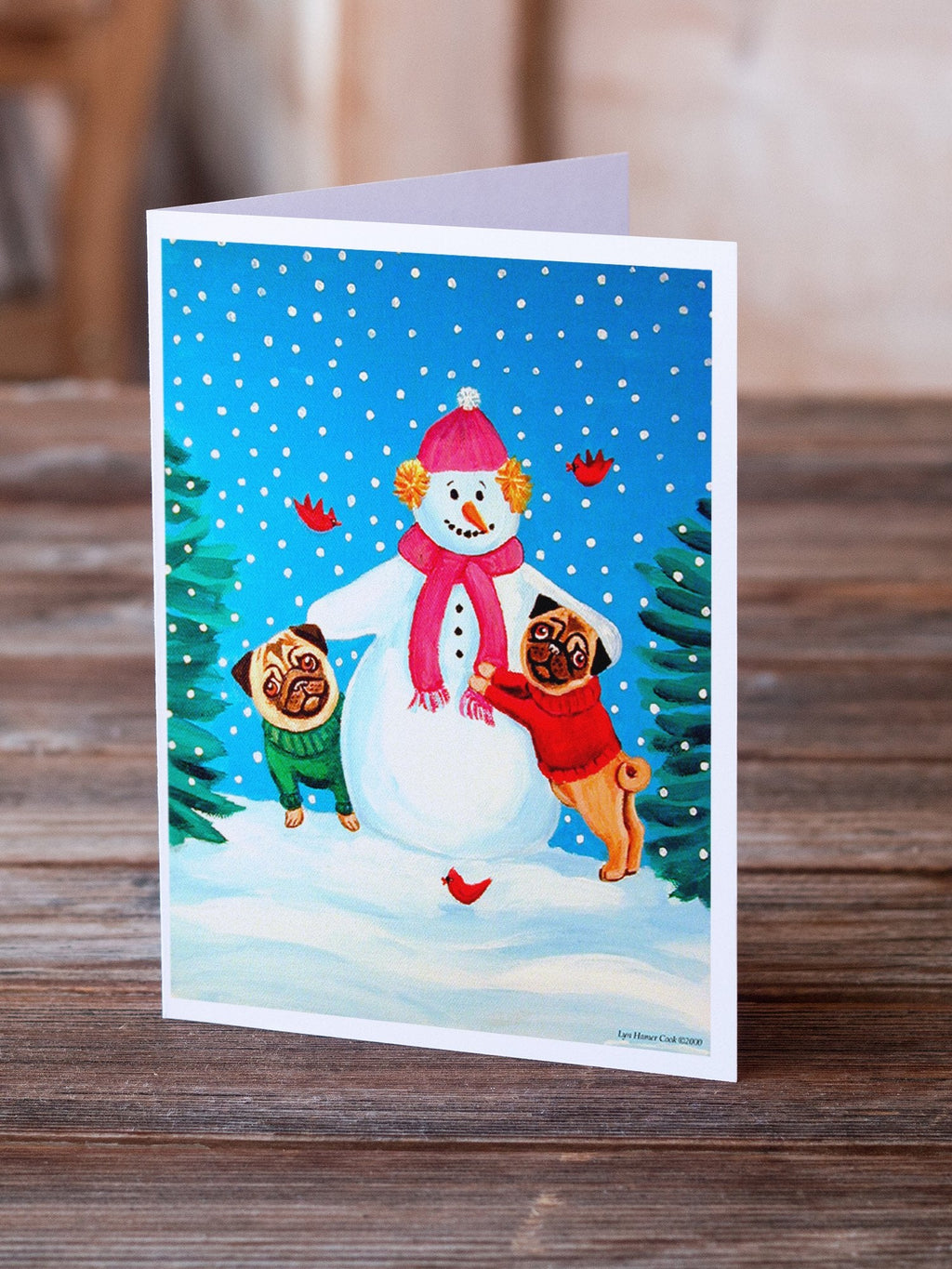 Snowman with Pug Winter Snowman Greeting Cards Pack of 8 Blank Cards with Envelopes Whimsical A7 Size 5x7