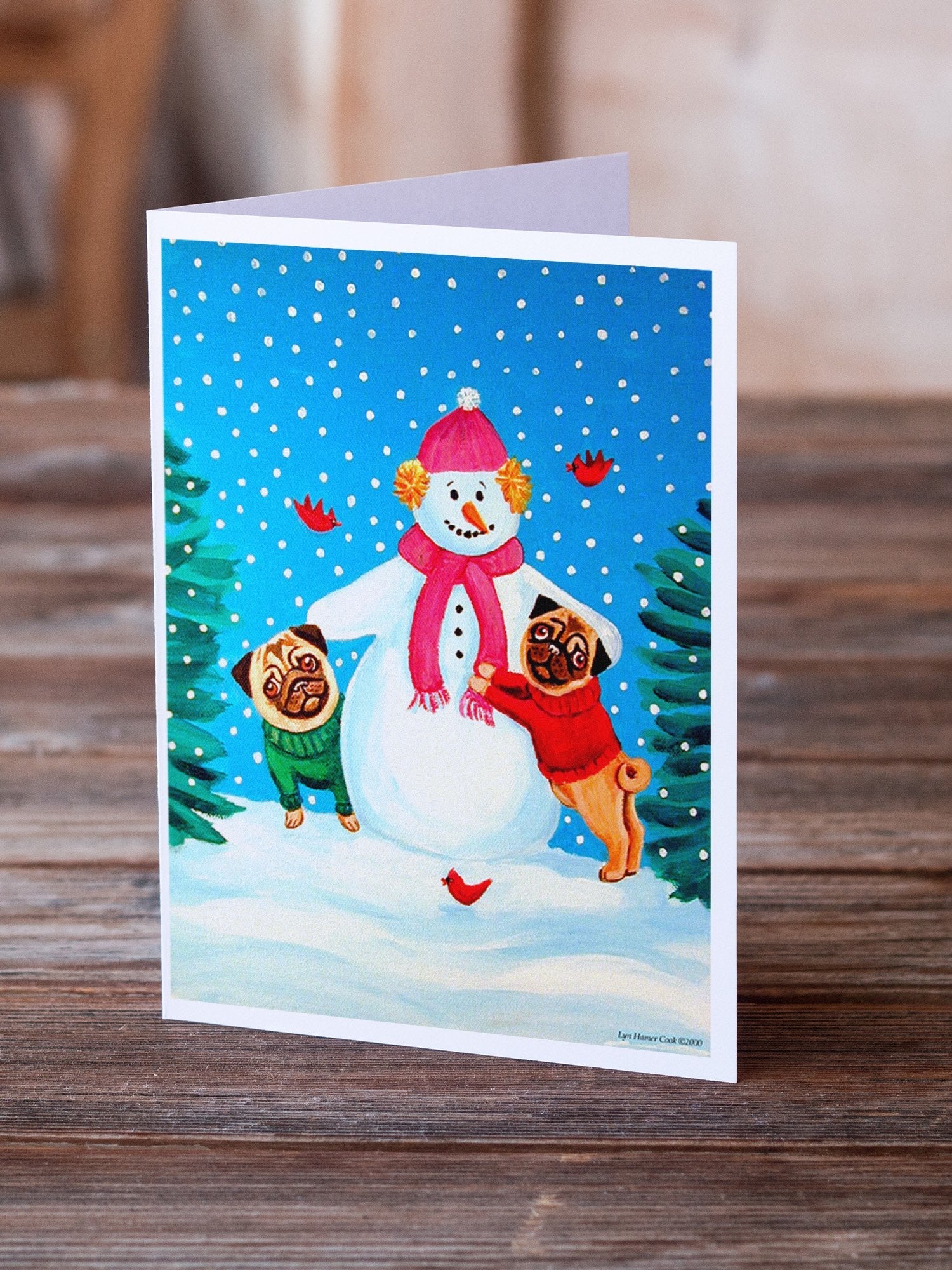 Snowman with Pug Winter Snowman Greeting Cards Pack of 8 Blank Cards with Envelopes Whimsical A7 Size 5x7