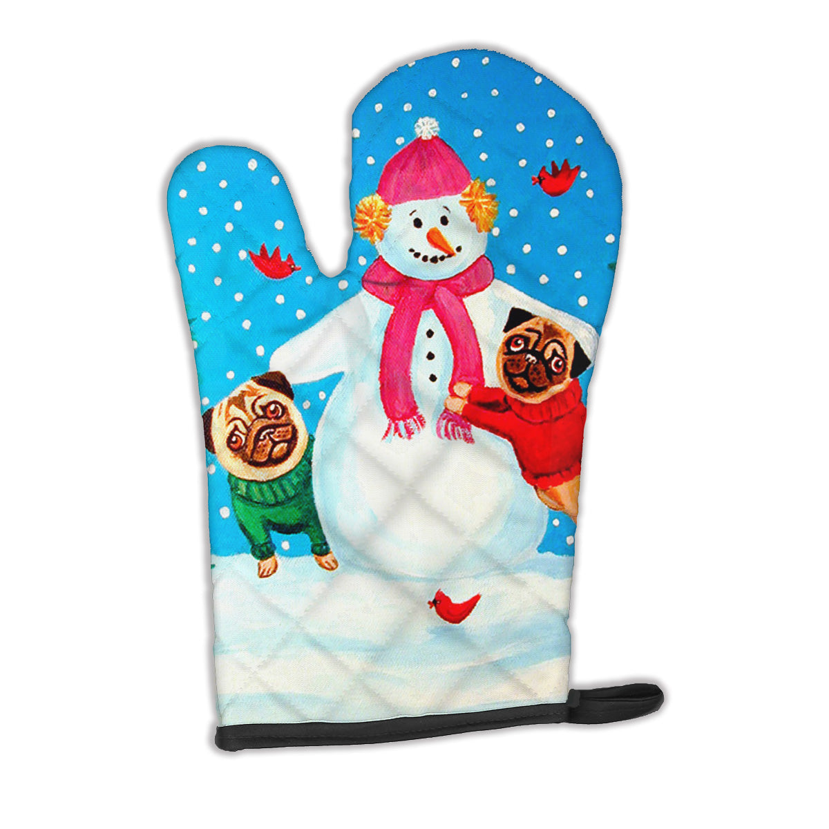 Snowman with Pug Winter Snowman Oven Mitt Heat Resistant Thick Oven Mitt for Hot Pans and Oven, Kitchen Mitt Protect Hands, Cooking Baking Glove