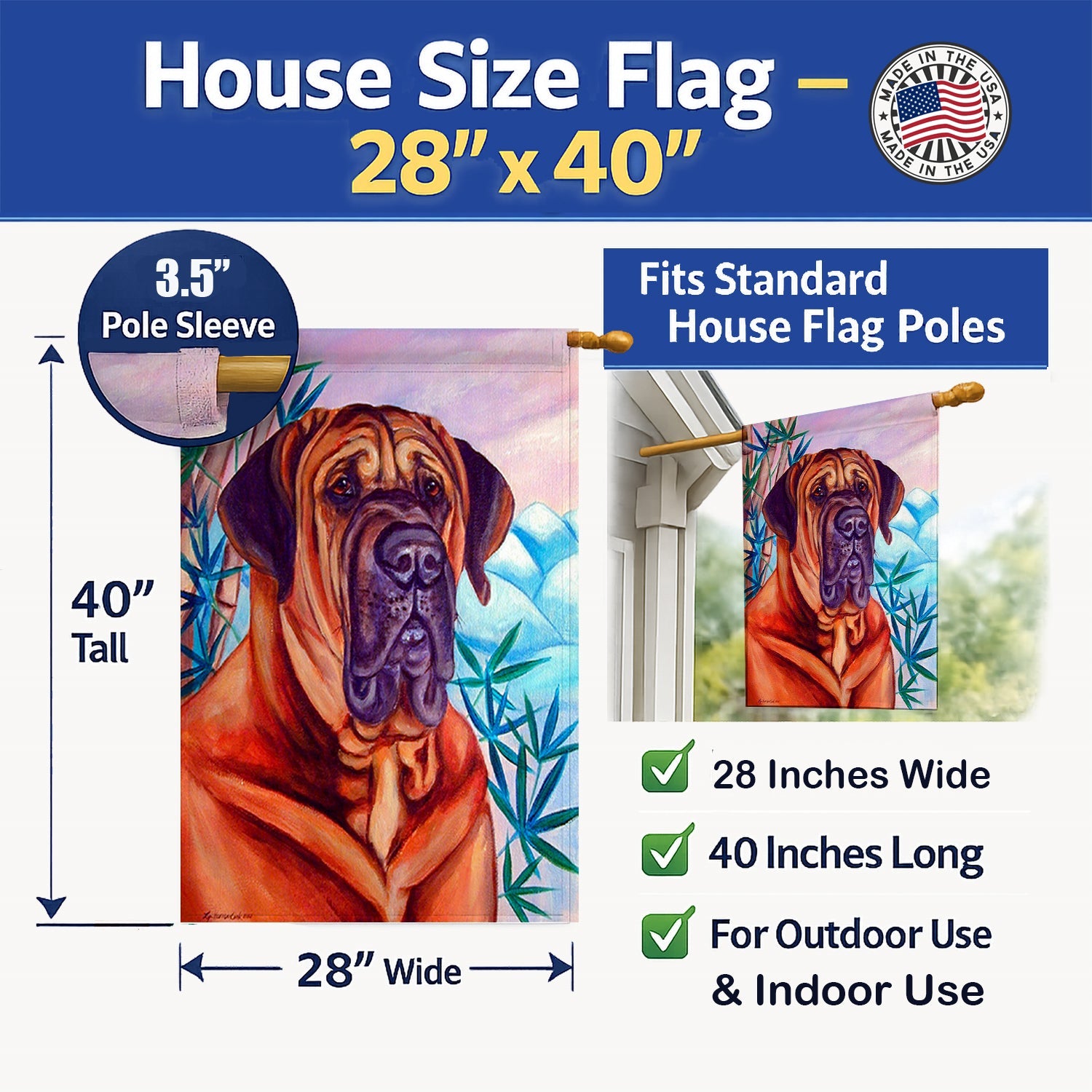 Tosa Inu House Flag 28x40 Porch Sleeve Pole Decorative Outside Yard Banner Artwork Wall Hanging, Polyester