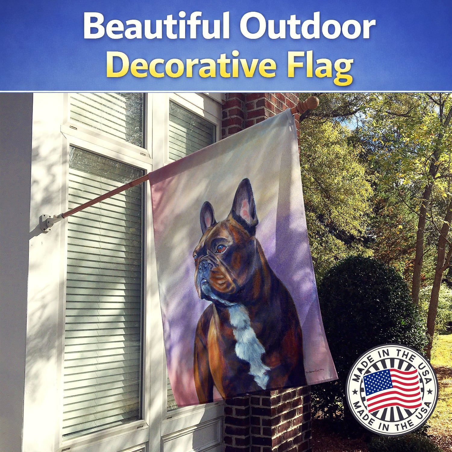 French Bulldog House Flag 28x40 Porch Sleeve Pole Decorative Outside Yard Banner Artwork Wall Hanging, Polyester