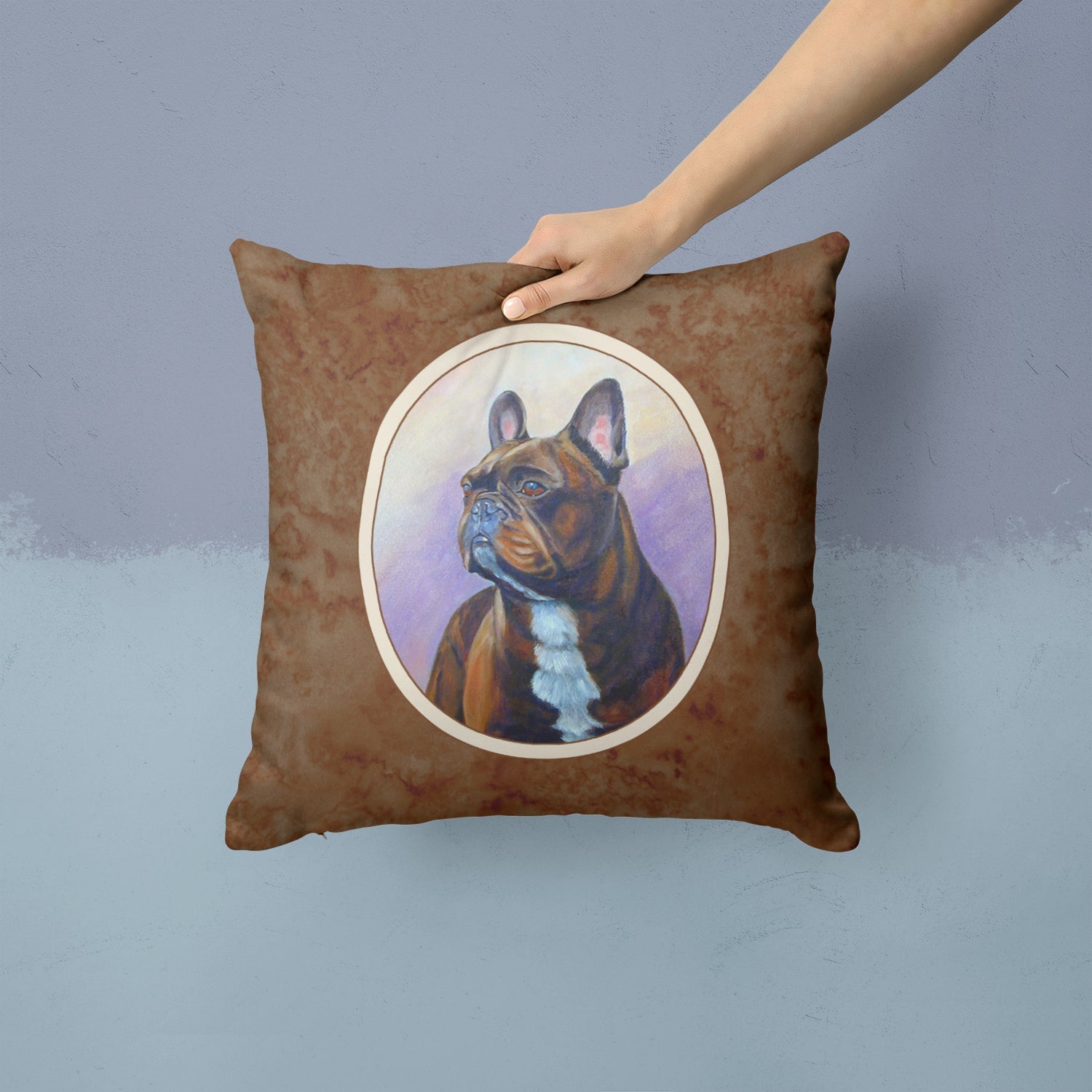 French Bulldog Decorative Throw Pillow 14x14 Indoor Outdoor Accent Cushion, Fabric Cover with Insert for Sofa, Bed, Porch & Living Room