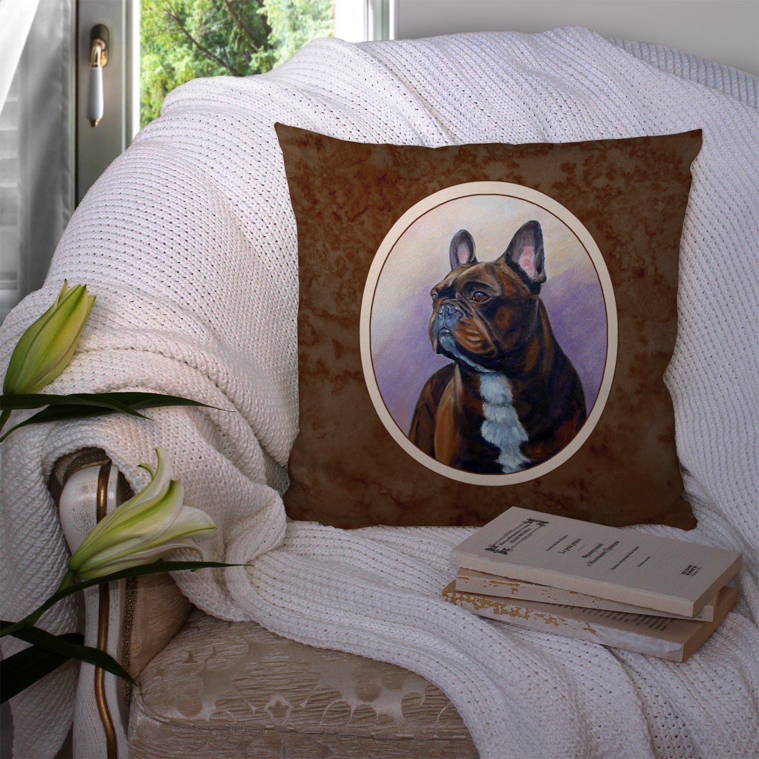French Bulldog Decorative Throw Pillow 14x14 Indoor Outdoor Accent Cushion, Fabric Cover with Insert for Sofa, Bed, Porch & Living Room