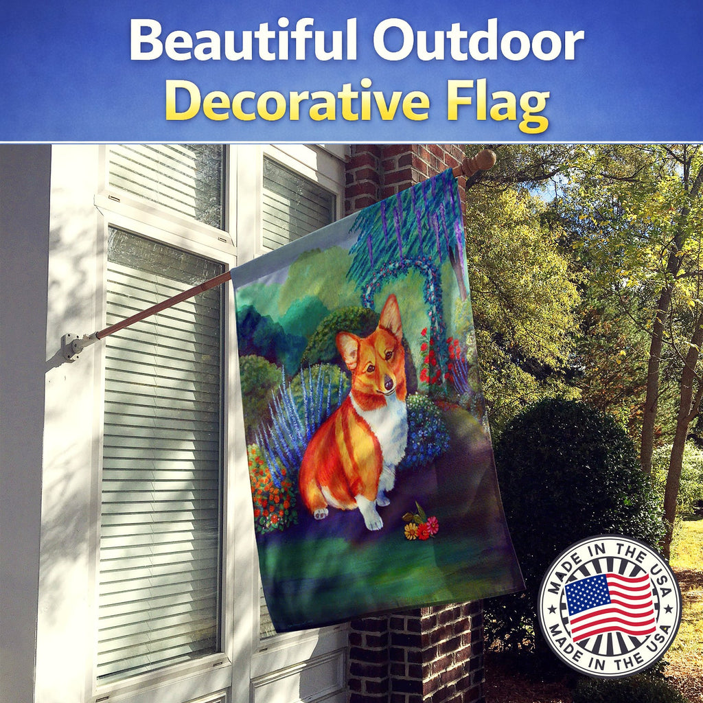 Corgi House Flag 28x40 Porch Sleeve Pole Decorative Outside Yard Banner Artwork Wall Hanging, Polyester